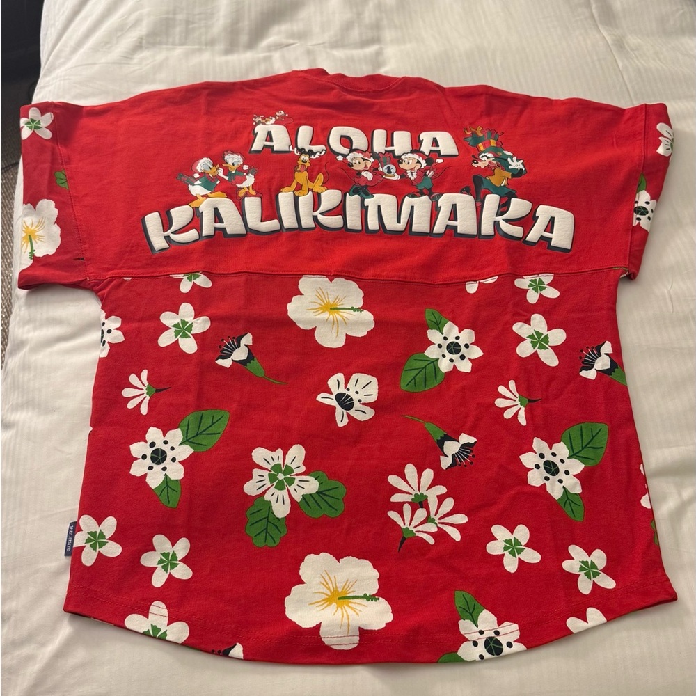 Disney Aulani Aloha Kalikimaka Red Floral Spirit Jersey - Size S
